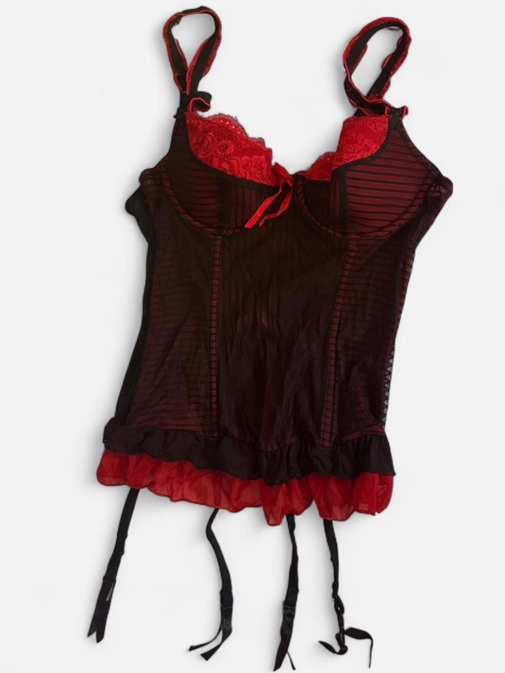 Red & Black Lace Bustier Corset Top - Women Intimates